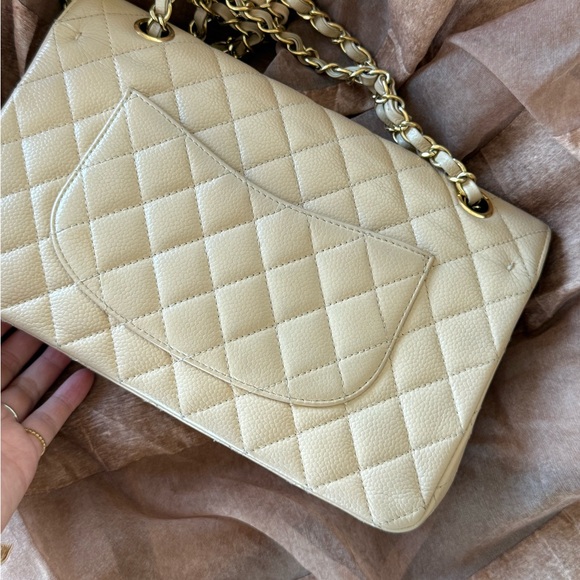 SOLD - CHANEL Beige Caviar Classic Double Flap Medium GHW Series 14 with card - Picture 9 of 17